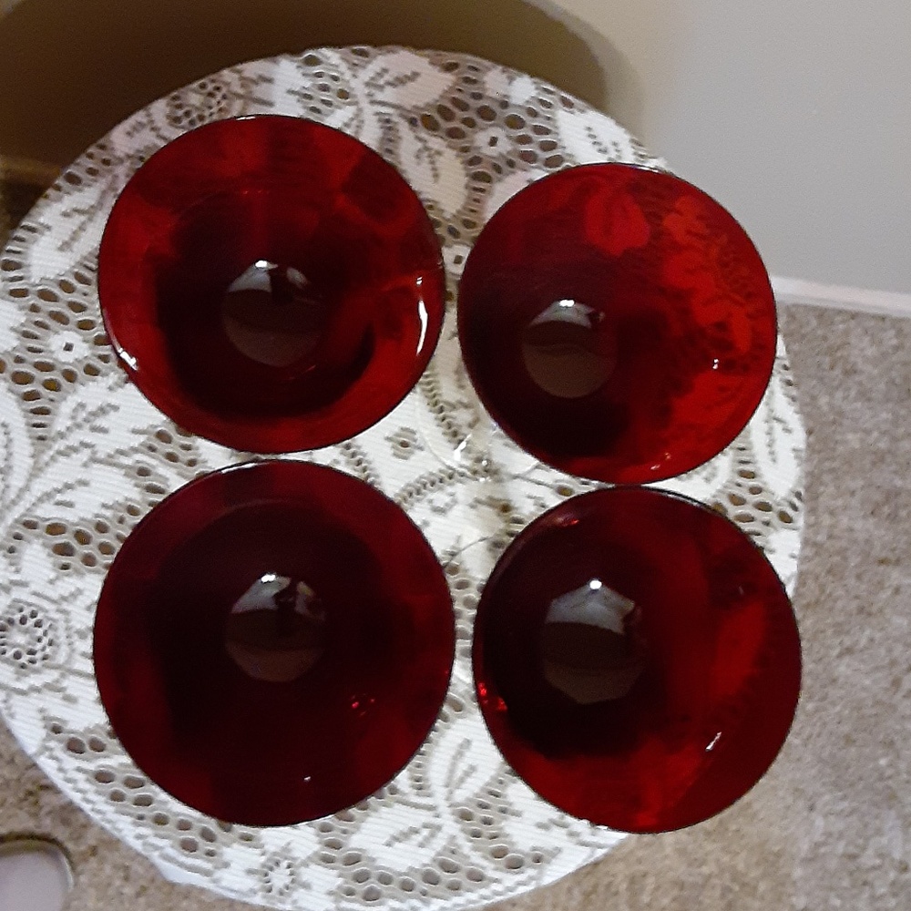 Four Ruby Red Crystal Wine Glasses - Picture 2 of 8